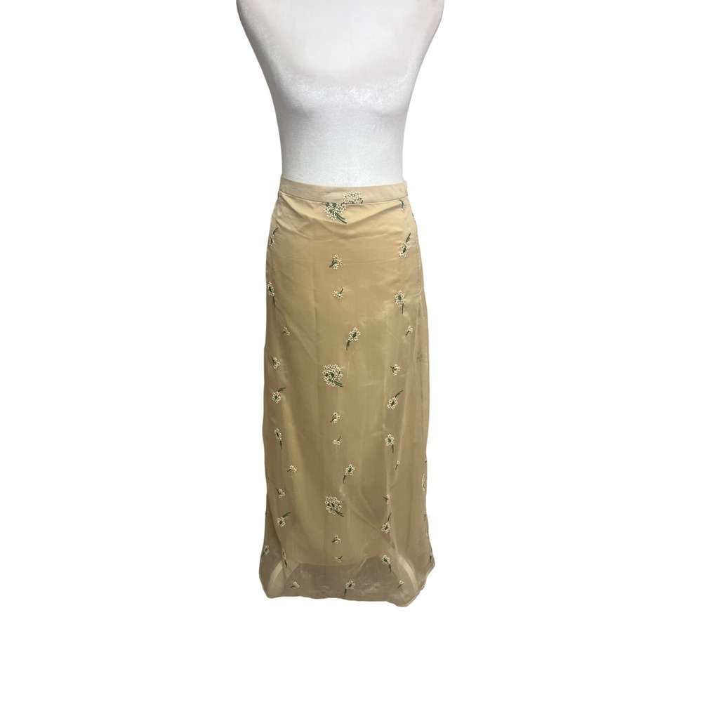 LaMeera Maxi Skirt Sz L Floral Embroidered Champagne Boho Fairycore Ethereal